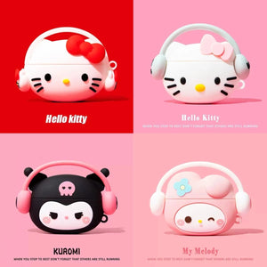 For Airpods 1 2 3 4 Pro Pro 2 Hello Kitty Kuromi Melody Listen To Music Silicone Earphone Case Accessories Cover - covers4phones