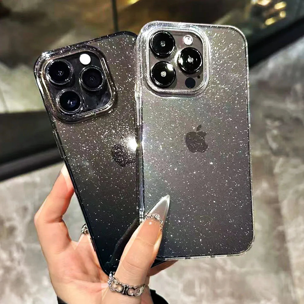New Luxury Bling Glitter Clear Case For iPhone 16 15 14 13 12 11 Pro Max Mini X XR XS Shockproof TPU Transparent Soft Cover