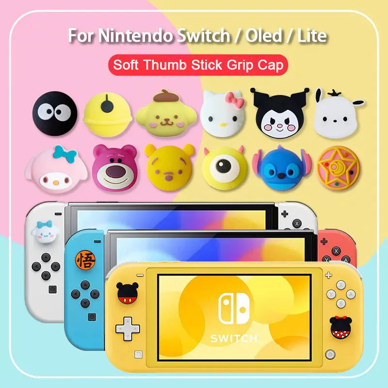 4pcs Soft Silicone Thumb Stick Grip Cap For Nintendo Switch Oled Lite JoyCon Controller Case Cute Cartoon Joystick Button Cover