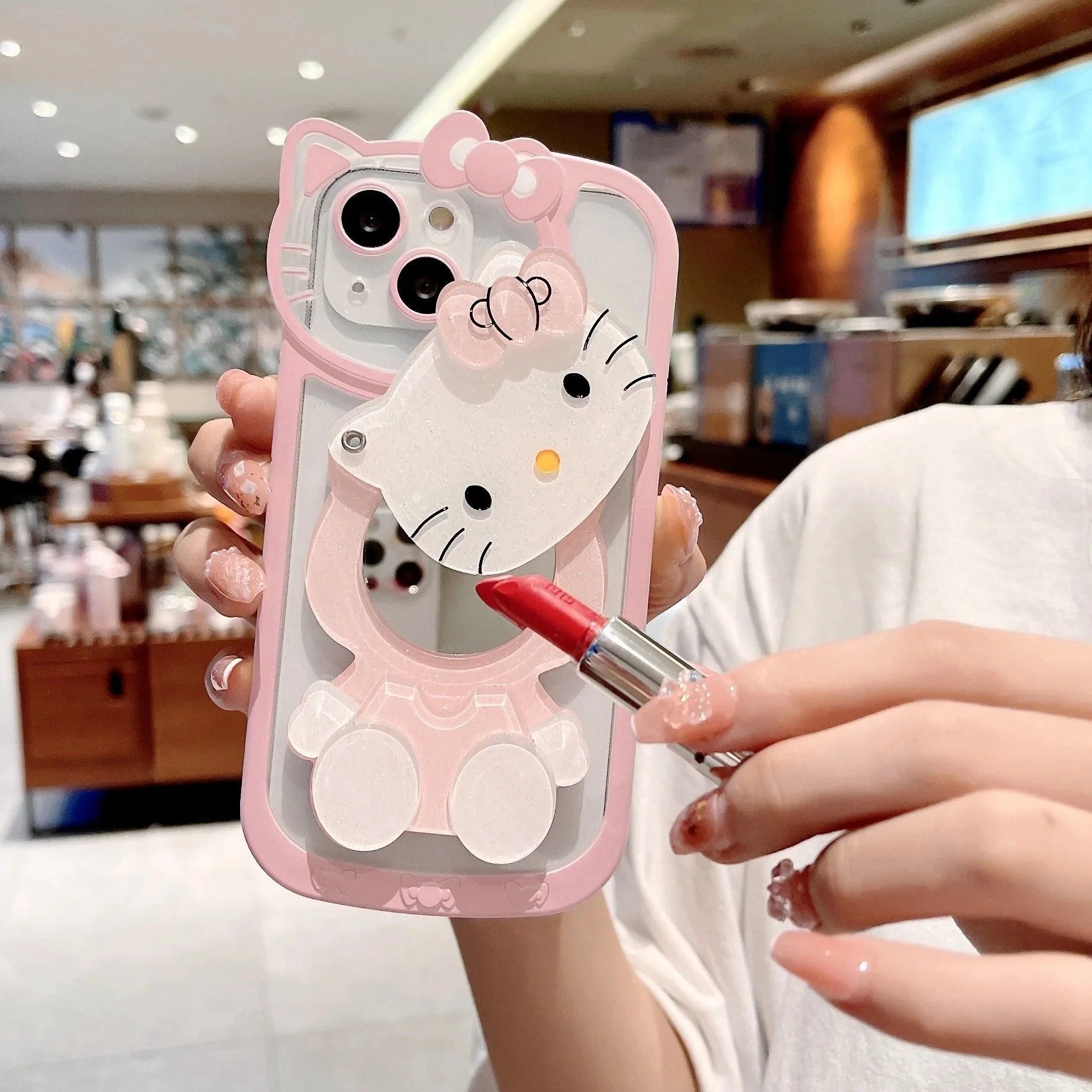 Sanrio Hello Kitty Kawaii KT Head Mirror Phone Case For iPhone 16 15 14 13 Pro Max 11 12 13 Pro XR XS MAX 7 8Plus Girl Y2K Cover