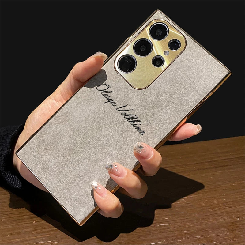 S24 Ultra Personalized Custom Name PU Leather Texture Phone Case For Samsung Galaxy S23 S22 Ultra S24 Plus Plating Back Cover