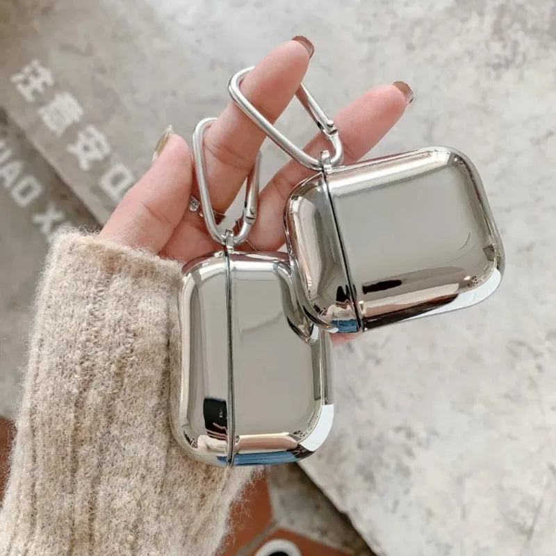 Electroplate Earphone Case For Airpods 1 2 3 Pro 2 Protective Cover For Apple Airpods Pro Case Silver TPU With Keychain Box