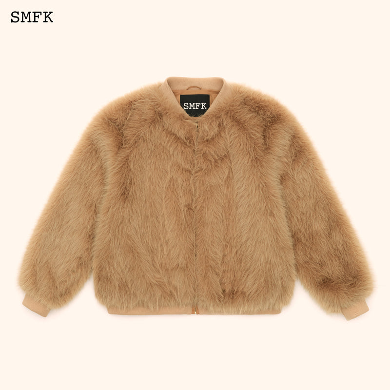 WILDWORLD BASEBALL FAUX FUR JACKET IN WHEAT