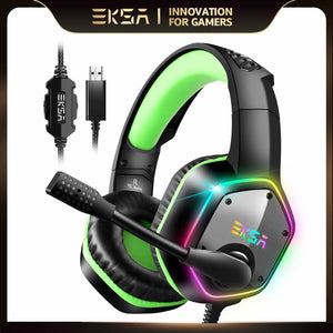Gaming Headphones For PC/PS4/PS5 EKSA E1000 7.1 Surround RGB Gaming Headset Gamer USB Wired Headphones with Noise Cancelling Mic - Qs Gidgetz Gadgetz