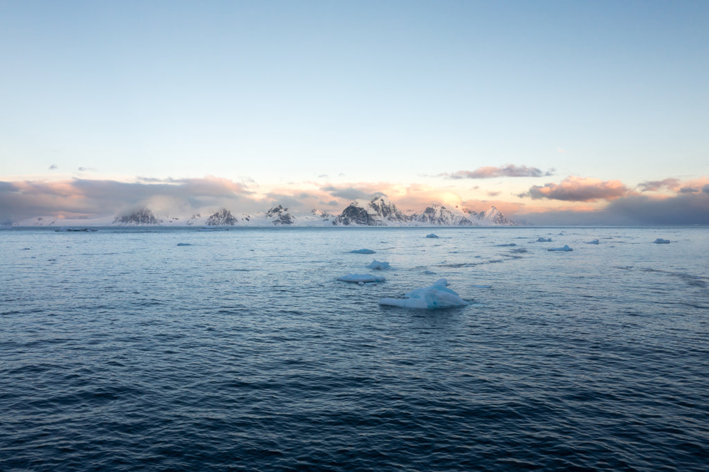 Figure 8 - view to the southeast over a very unfrozen Ryder Bay towards the peaks on Pourquoi Pas Island.