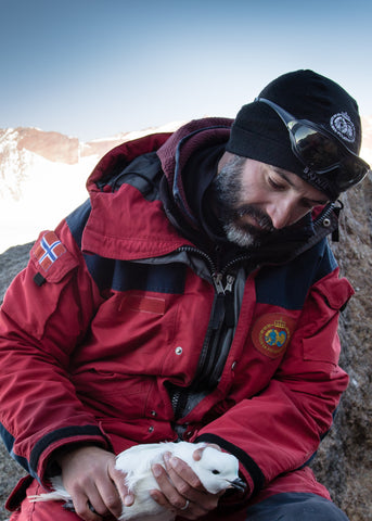 James Grecian with a Snow Petrel