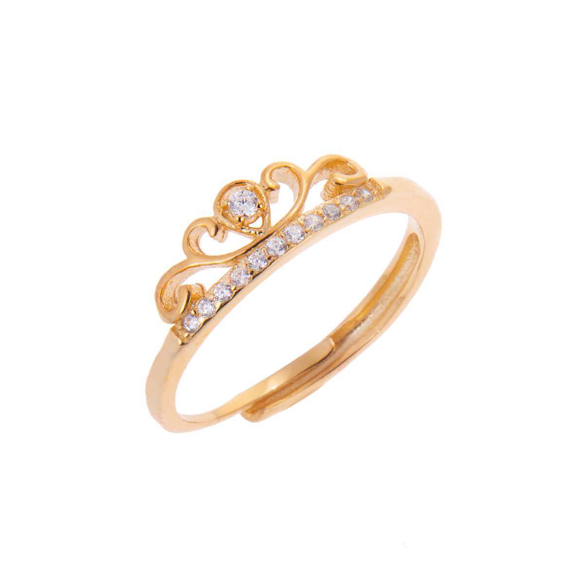 Yellow Gold Dipped Sterling Silver Tiara Crown Clear CZ Adjustable Ring