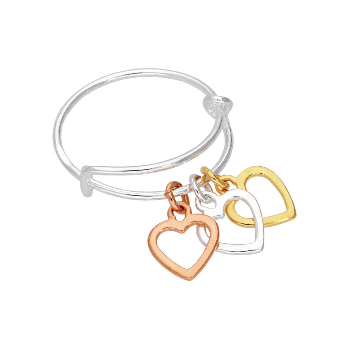 Sterling Silver & Gold Dipped Triple Heart Drop Adjustable Ring