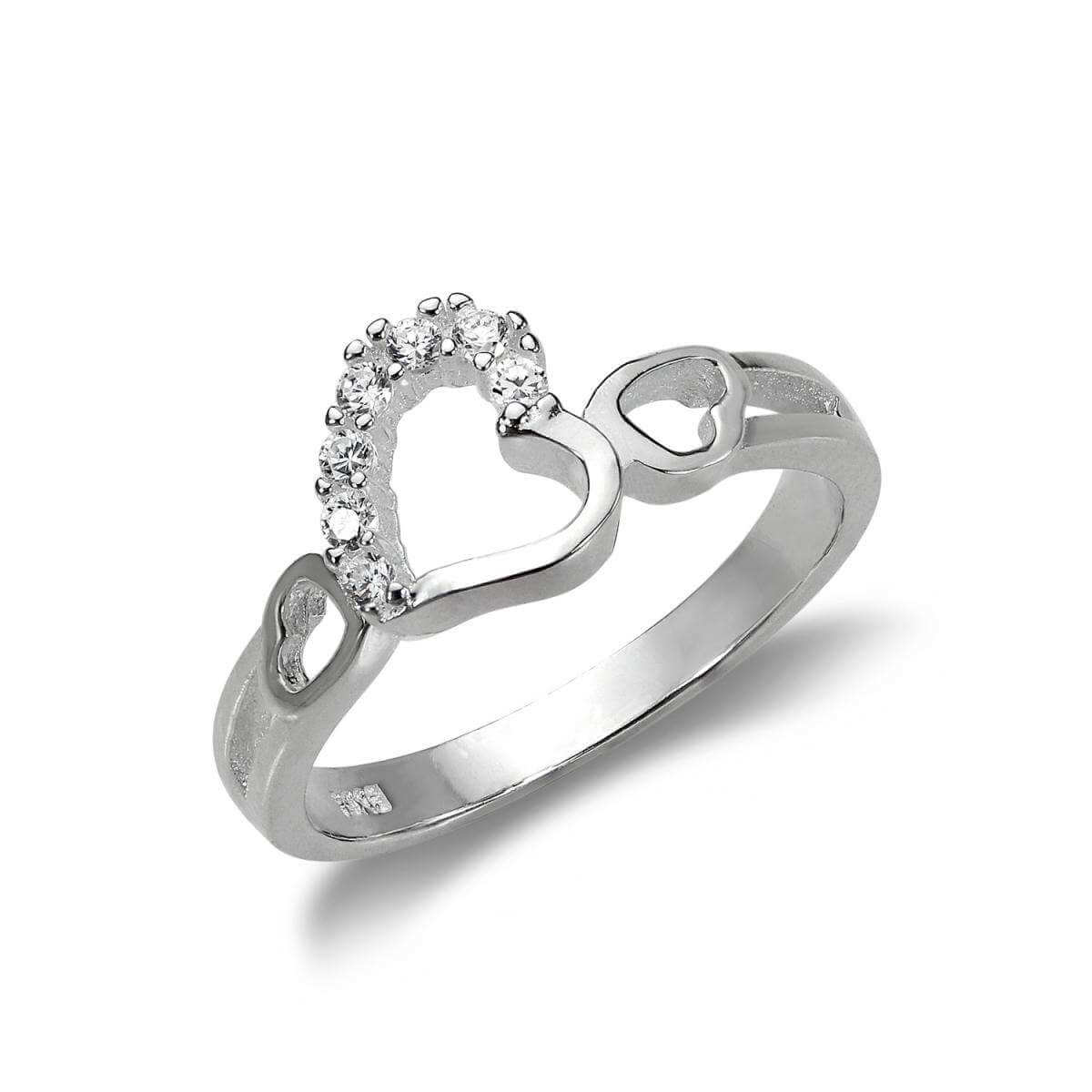 Sterling Silver & CZ Crystal Interlocking Hearts Ring - UK Size I-W