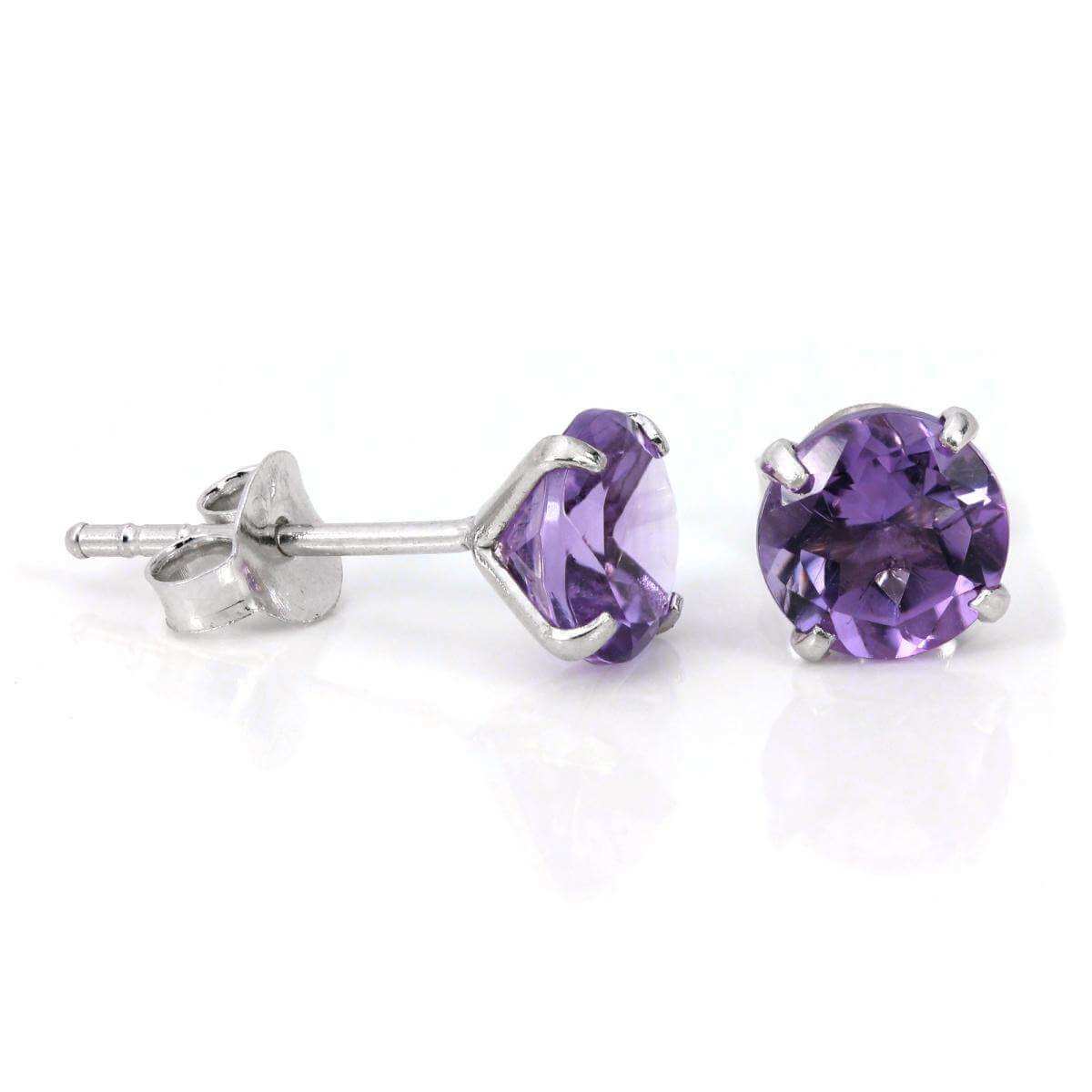 Sterling Silver & 6mm Round 4 Prong Set Amethyst Gemstone Stud Earrings