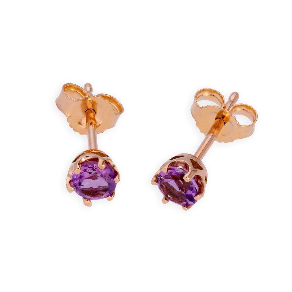 9ct Rose Gold & 5mm Amethyst Genuine Gemstone Stud Earrings