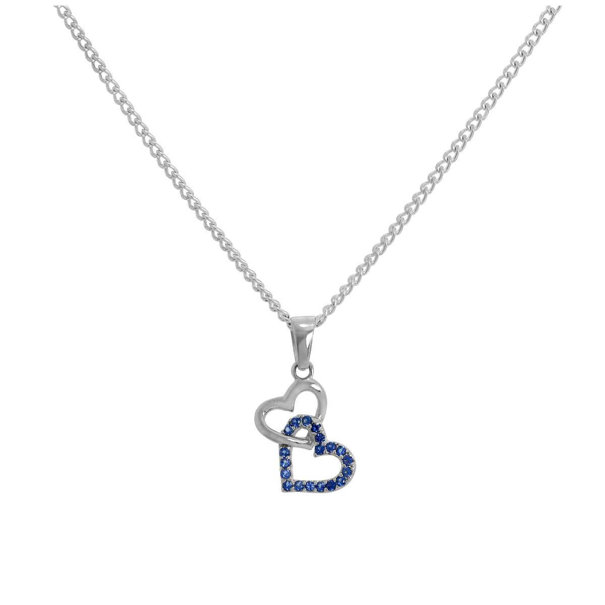 Sterling Silver & Blue CZ Crystal Entwined Hearts Pendant on Chain 16 - 24 Inches