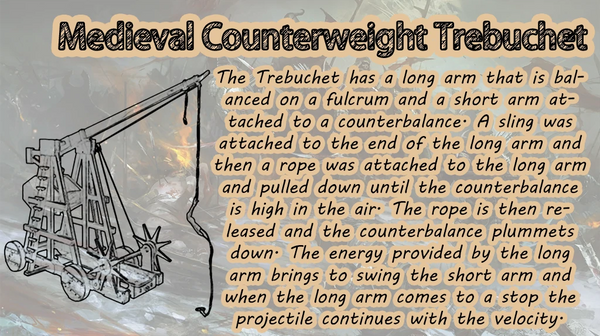 Medieval Counterweight Trebuchet description banner with article of Medieval Counterweight Trebuchet's back story
