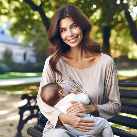 mom breastfeeding in park