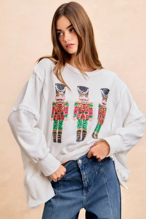 BiBi Christmas Sequin Nutcrackers Embroidery Sweatshirt - Mama Boutique