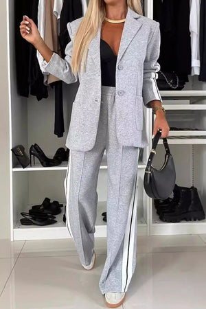 Full Size Contrast Lapel Collar Top and Pants Set - Mama Boutique