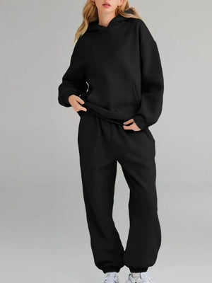 Full Size Kangaroo Pocket Hoodie and Joggers Set Plus Size - Mama Boutique