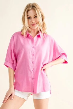 And The Why Oversized Linen Button Down Shirts Top - Mama Boutique