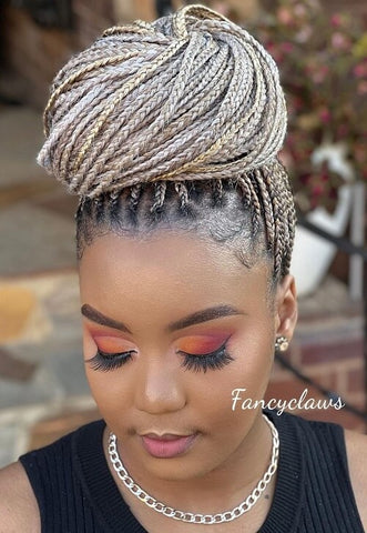 Ash-Blonde Small Box Braids Updo