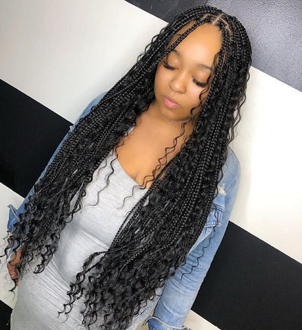 Small Bohemian Box Braids with Curly Ends