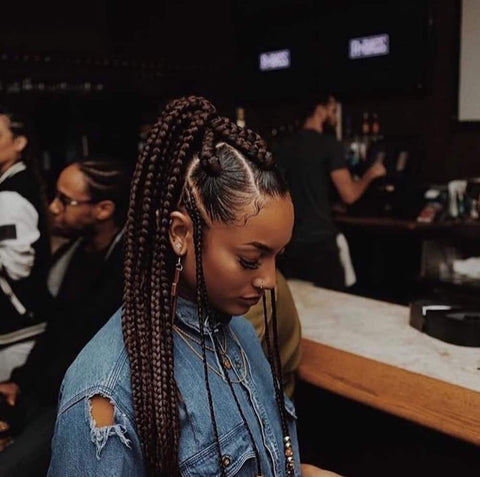 Brown Large Box Braids High Ponytail