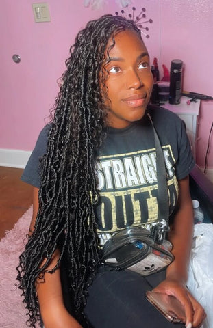 Butt-length small knotless boho locs