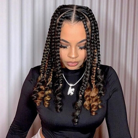 Large Triangle Box Braids With Brown Highlights