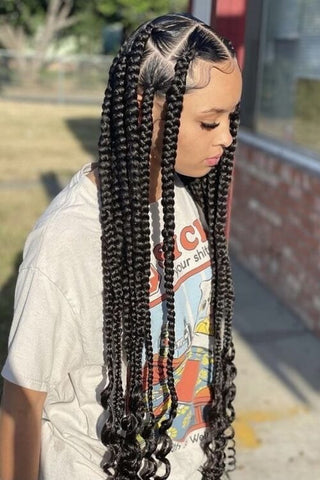 Jumbo Box Braids With Curly Ends