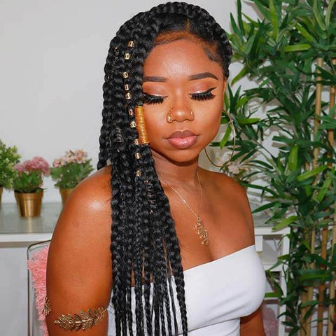 Jumbo Box Braids With Golden Accessories