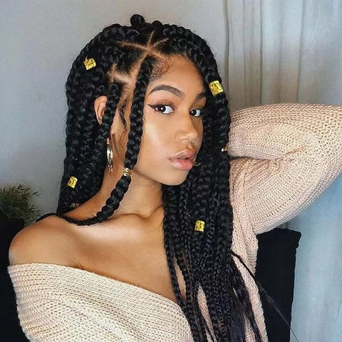 Side-Part Jumbo Box Braids With Cuffs