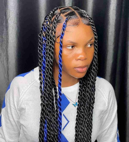 Goddess Senegalese Twists with Blue Highlights