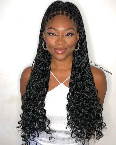Micro Box Braids with Curly Ends High Ponytail