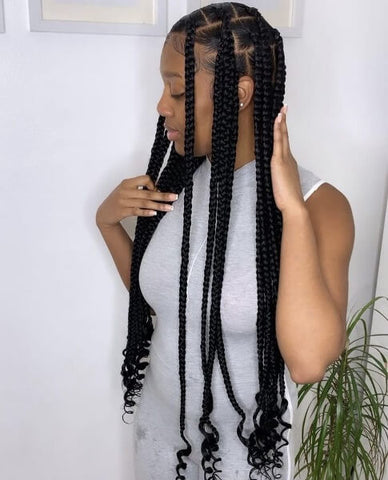 Butt-Length Large Box Braids With Curly Ends