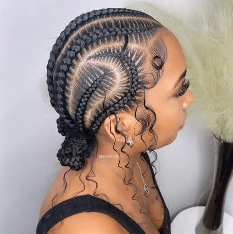 Side-swept Cornrows into a Low Bun