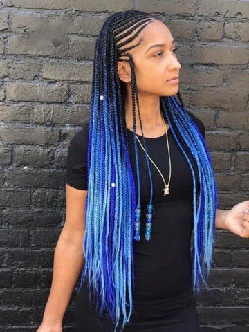 Ombre Blue Knotless Lemonade Braids