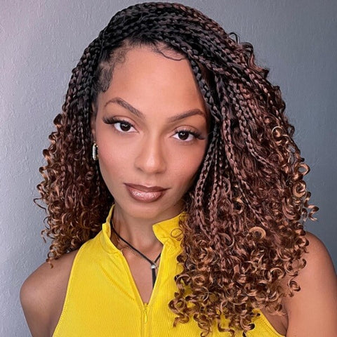 Side-part Ombre Brown Goddess Box Braids