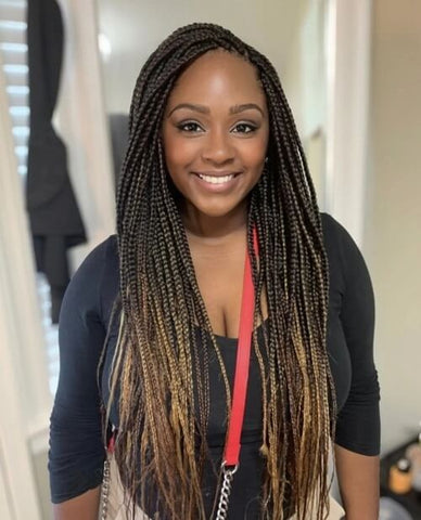 Side part ombre brown small knotless box braids