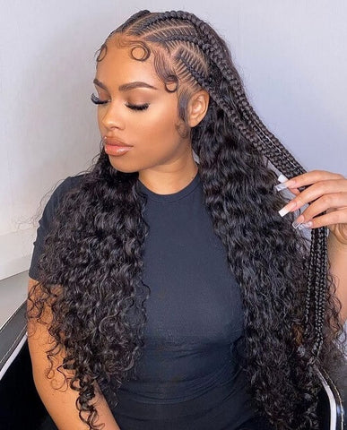 Large Knotless Cornrows with Crochet Curly Hair