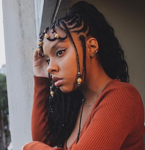 Tribal Fulani Braids into Ponytail with Wrapped Braided Bangs