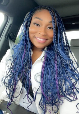 blue boho braids with purple highlights