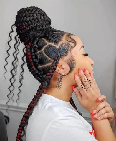 Large knotless braids updo with a heart shape