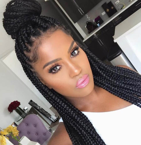 Jumbo Box Braids Half-Up Top Knot