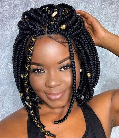 box braids with gold strings