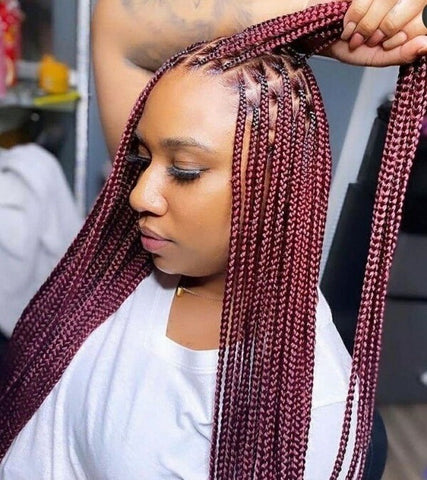 Burgundy Red Small Knotless Box Braids