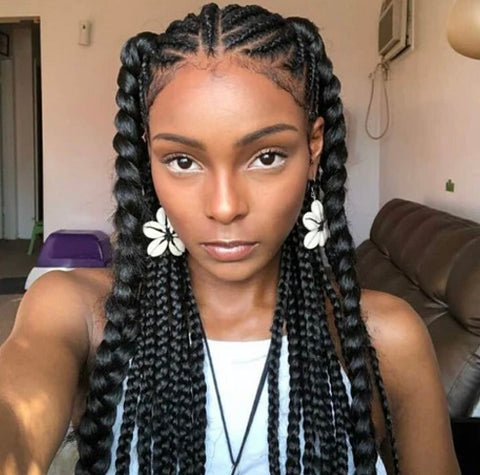 fulani braids with 2 braided pigtails