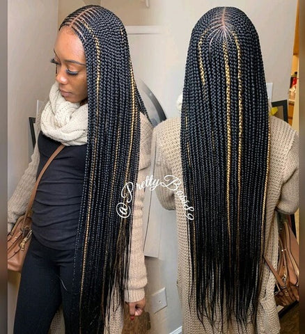 Middle Part Cornrow Braids with Blonde Highlights