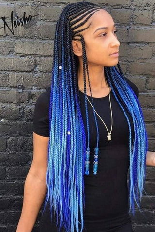 Bright Ombre Blue Cornrow Braids