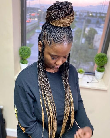 ombre blonde cornrows braids top knot