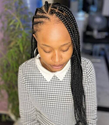 Side-Part Tribal Braids With Box Braids