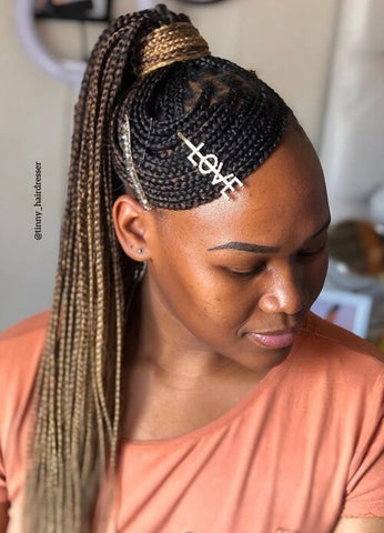 Small Box Braids High Ponytail with Side-swept Bangs